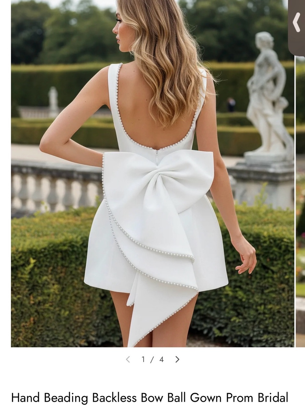 White Pearl-Trim Mini Dress with Statement Bow